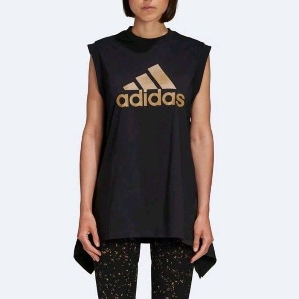 NEW Adidas HYKE Tank Top Black Gold Women Size M No Sleeve Tee Flare Sides